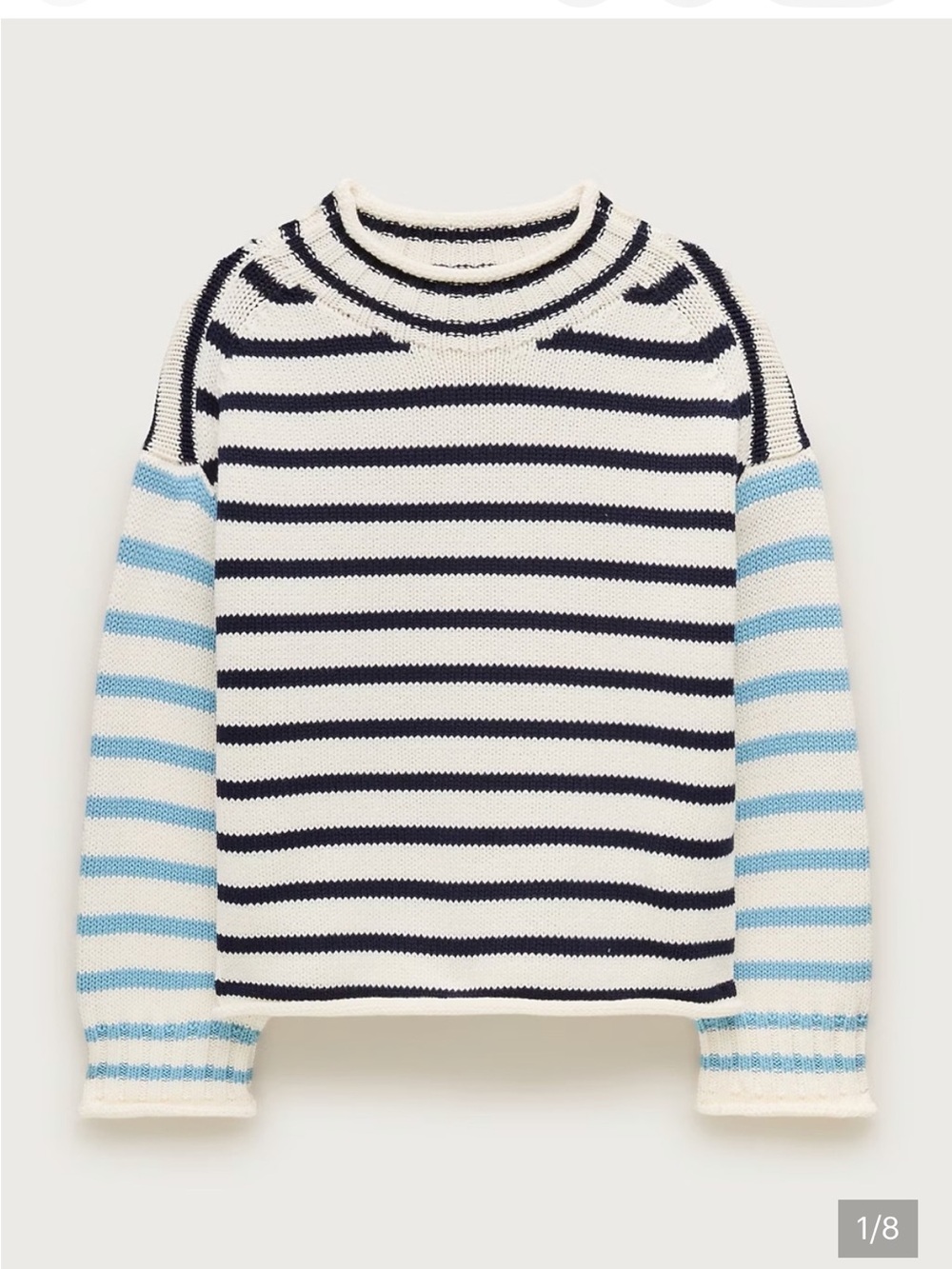ISO J Crew Striped Rollneck Sweater in Navy, White & Light Blue